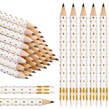 Crtiin 50 Pcs Half Pencils with Eraser Golf Pencils for Baby Bridal Shower Mini Game Pencils Sharpened Pencils Wooden Pocket Pencils for Wedding School Office Supplies, 4 Inch (Dot)