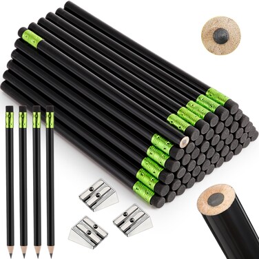 48 Pieces Jumbo Pencils and 3 Pieces Sharpeners Big Pencil Fat Pencils Thick Pencils Large Pencil for Kids Beginners Preschoolers Kindergarten School Office Supplies (Black,Round)