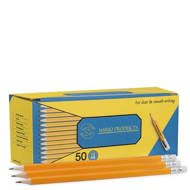 NARIO PRODUCTS Pencils Bulk of 50: Pre Sharpened #HB Drawing Pencils for Kids, Teens, &amp; Adults, White Eraser - 7.5 Hexagonal Shape for Graphite Sketching, Perfect for Tests &amp; Projects
