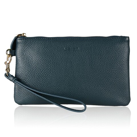 befen Women&#39;s Leather Wristlet Clutch Wallet, Smartphone Wristlet Purse Signature Wallet (Dark Teal Blue)