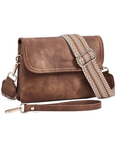 CHOLISS Small Crossbody Bags for Women, Wristlet Wallets for Women Trendy Vegan Leather Phone Purse Handbag for Travel Casual Brown