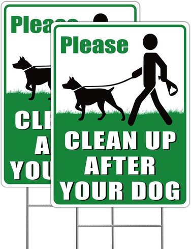 2-Pack Clean Up After Your Dog Signs, 12.6" x 9.5" with Metal Stake, No Dog Poop Lawn Signs with UV Protected &amp; Waterproof, Double Sided Pick Up After Your Dog Sign for Yard