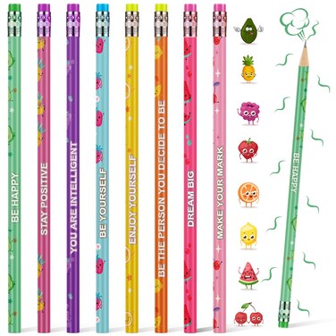 Leinuosen 30 Pcs Scented Pencils for Kids Inspirational H Pencils with Erasers Cylinder Colorful Fun Wood Pencils Motivational Graphite Pencils with Fruit Elements for School Office Students