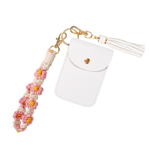 Poagoep Boho Wristlet Keychain Wristlet Wallet for Women Macrame Wrist Lanyard Flower Keychain(2)
