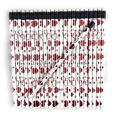 Lucky Pine Heart Pencils, Valentine Pencils (24 pencil set) (White)