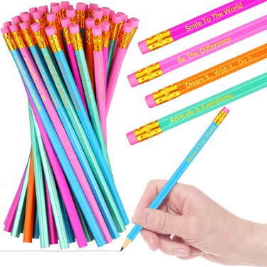 Inspirational Pencils Personalized Pencils Custom Wood Pencils Colorful Motivational Pencils with Inspirational Sayings for Students Teachers Adults School Office, 5 Colors (120)