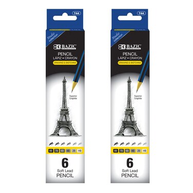 BAZIC Drawing Sketching Pencil Set, HB 2B 4B 6B 7B 8B, Professional Graphite Sketch Kit Pencils, for Artists Adults Beginners (6/Pack), 2-Packs