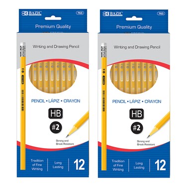 BAZIC Pencil #2 HB Pencils, Latex Free Eraser, Premium Wood Yellow Unsharpened Pencils for Exam School Office Sketching (12/Pack), 2-Packs