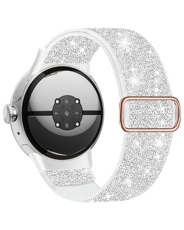 BandRain Bling Stretchy Nylon Bands Compatible with Pixel Watch 3 Band 41mm/Pixel Watch 2 Band/Google Pixel Watch Band - Upgraded Connector - Adjustable Luxury Elastic Sparkle Loop Straps for Women