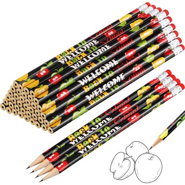 120 Pieces Welcome Back to School Pencils Apple Theme First Day of School Pencils Motivational Kindergarten Pencils for Beginners Children Kids Students Most Grade Classroom Gift Supplies