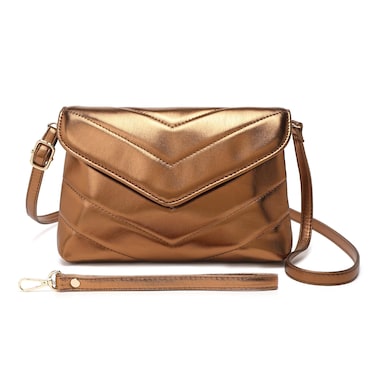 FZOWVIR Crossbody Bag for Women Small, Ladies Wristlet Clutch Purse for Shopping Wedding Party, Envelope Large Handbag with Adjustable Long Strap (Gold)