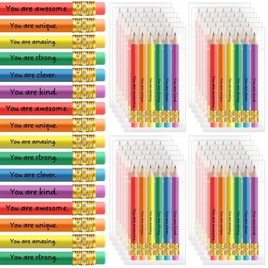 Spakon 24 Pack Mini Pencils Bulk Inspirational Golf Pencils Rainbow Short Sharpened Pencils with Eraser for Valentines Favor Gift Kid School Office (Multicolor)