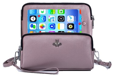 Aurexa Genuine Leather Small Crossbody Bag Touch Screen Phone Case Wristlet Clutch Handbag for Women Girls (L3- Light Purple)
