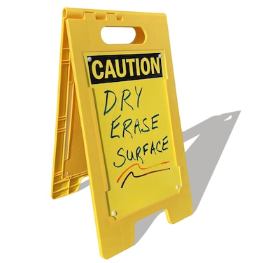 SmartSign - SF-0127-FB-25x12-DE Caution Blank Write-On Folding Floor Sign With Dry Erase Finish By   25" x 12" Plastic