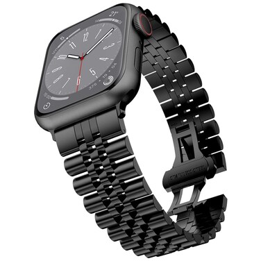 baozai Compatible with Apple Watch Band 42mm 41mm 40mm 38mm, iWatch Series 10-1 SE Stainless Steel Strap with Butterfly Folding Clasp for Women, Black