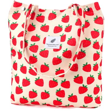 Corduroy Tote Bag for Women Canvas Shoulder Cord Purse with Inner Pocket（Checkered）