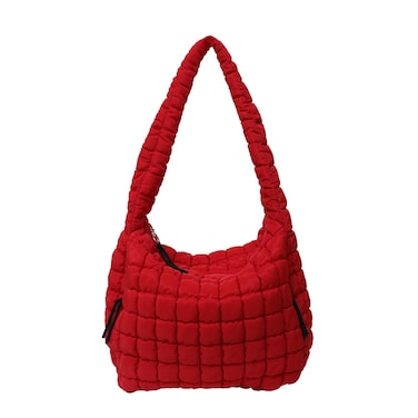 Extolove Quilted Tote Bag, Large Lightweight Quilted Bag Puffer Tote Bag Trendy Puffy Purse Hobo Bags for Women (Red)