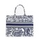 MOMEITU Fashion luxury tote bag cotton linen one shoulder handbag large capacity jacquard embroidery retro exquisite graffiti (Blue)
