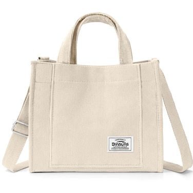 Corduroy Tote Bag for Women Small Satchel Bag Mini Tote Bag Aesthetic Crossbody Bag Handbag - School Work Travel Shopping(Beige)