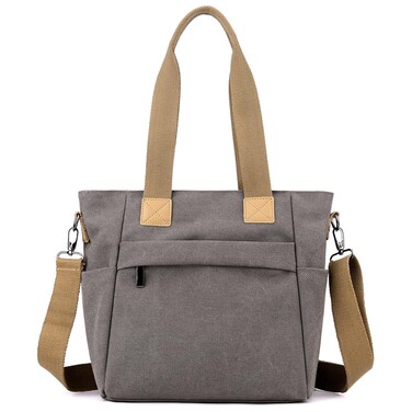Sunshinejing Women's Canvas Tote Bag Top Handle Handbag Work Totes Purse Shoulder Crossbody Bag (Grey)