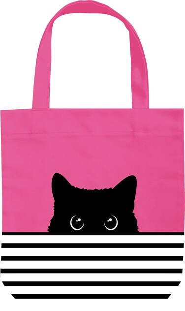 Cat Gifts for Women Cat Lovers - Black Cat Gifts for Cat Lovers - Cat Mom Gifts - Cute Canvas Kitty Tote Bag - Birthday Bags - Reusable Cat Tote Bag - Hello Large Book Tote (Fuchsia Cat)