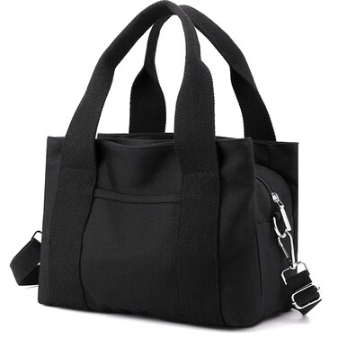 Women Canvas Handbag Shoulder bags Small Casual Multi-Pocket Top Handle Tote Crossbody Shopping Bags (black)