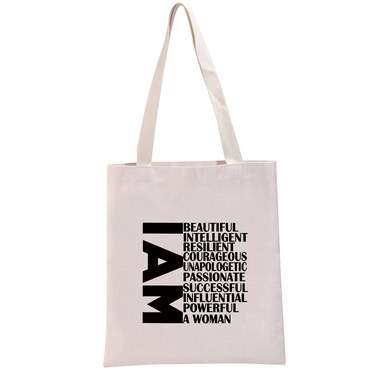 Girl Power Gift Feminist Gift Women Empowerment Shopping Handbag I Am A Woman Canvas Reusable Tote Bag Motivational Inspiring Gift (I Am A Woman Handbag)