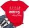 Woffccrd Womens Casual Christmas Shirts Merry Christmas T-Shirts Christmas Tree Shirts Leopard Merry Graphic Tee Tops (XL,M1 Red)