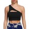 Aoxjox Women's Workout Sports Bras Fitness Gym Olivia Asymmetric One Shoulder Padded Bra Yoga Crop Tank Top (Black, Small)