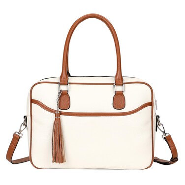 Over Earth Genuine Leather Satchel Handbags for Women Purse Top Handle Shoulder Bag(O197E Upgrade Beige/Brown)