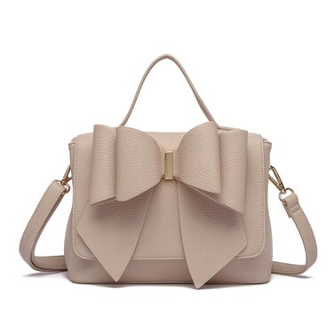 Like Dreams Medium Vegan Leather Fashion Satchel for Women Bow Tie Braided Handle Removable Strap Purse (Navy)