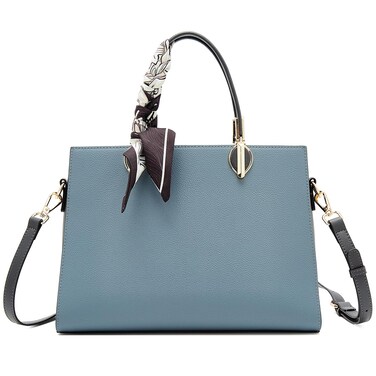 LAORENTOU Cow Leather Satchel Handbags for Women Tote Shoulder Bag vintage Crossbody Bag Purse Top Handle bag silk scarf included(Blue)