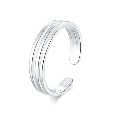 SILBERTALE 925 Sterling Silver Open Toe Rings for Women Minimalist Triple Line Cuff Toe Rings Adjustable Pinky Ring Size 2-4