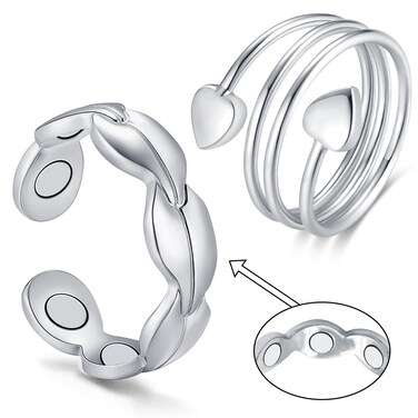 Vicmag Copper Magnetic Ring for Women, Copper Ring Ladies Fingers Thumb 100% Solid Pure Copper Jewelry Gift Adjustable (Love+Leave Silver)