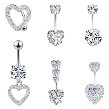 LEE&amp;RO Silver Heart Belly Button Ring Surgical Steel Belly Rings 14G Silver Belly Button Piercing Cute Belly Ring for Women Navel Ring