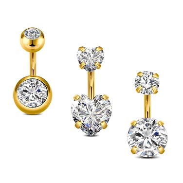 QWALIT Short Belly Button Rings 6mm Short Bar Belly Button Ring Surgical Steel Short Bar Belly Rings 1/4" 6mm Belly Ring Gold Heart Navel Rings Belly Piercing for Women