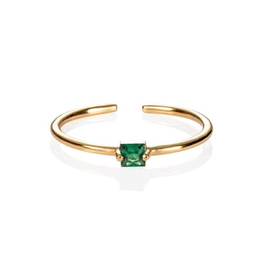 namana Dainty Gold Ring for Women with a Single Green Square Stone, Cute Emerald Green Ring for Women, Adjustable Gold Rings for Women, Simple Emerald Green Rings for Women
