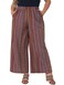 Agnes Orinda Plus Size Palazzo Pants for Women Stripe Boho Wide Leg Paper Bag Pants Beach Casual Summer 4X Red Brown