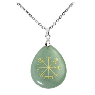 Jovivi Silver Plated Viking Compass Vegvisir Healing Stone Crystal Necklace Teardrop Gemstone Chakra Pendant Necklace 24