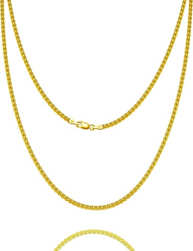 ASDULL 18K Gold Over Box Chain For Men 2mm Solid 925 Sterling Silver Clasp Box Gold Chain Necklace For Women 18 Inches