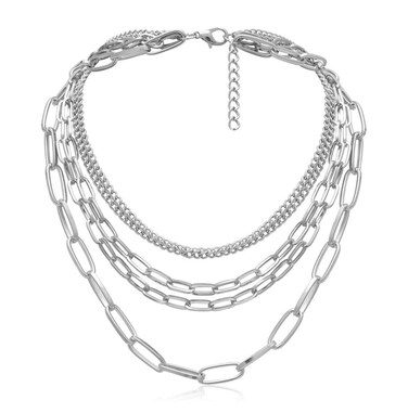 MOKAVIKY 25 Punk Chunky Necklaces for women Silver Chain Goth Layered Necklace (Silver)