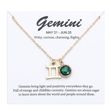 TGOLM 14k Gold Plated Gemini Sign May Birthstone Created-emerald Crystal Necklace for Women Birthday Gift