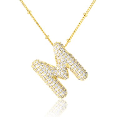 KELMALL Cubic Zirconia Bubble Initial Letter Necklace for Women - Elegant Gold Plated A-Z Alphabet Name Pendant Necklace with Rhinestone - Personalized Gift