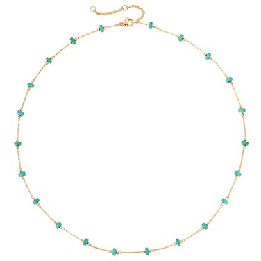 Dremmy Studios Turquoise Beaded Necklaces for Women - Small Turquoise Bead Pendant Necklace 14K Gold Plated Dainty Boho Handmade Chain Charm Choker Turquoise Jewelry