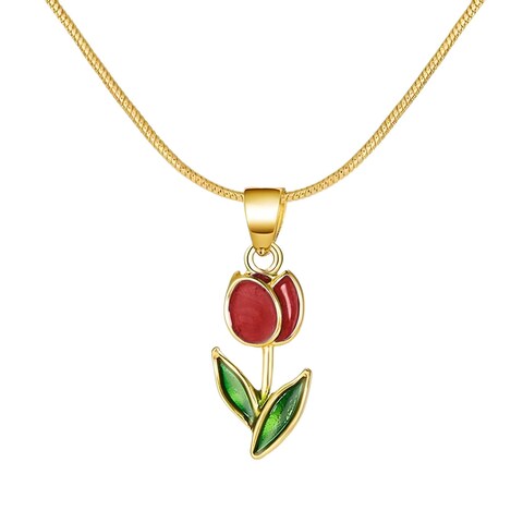 14K Yellow Gold Tulip Necklace, Vintage Elegant Tulip Flower Necklace for Women, Lily Flower Necklace Aesthetic Clavicle Chain Choker, necklace for women, collar de tulipan jewelry