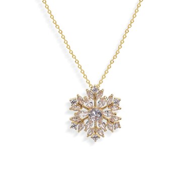 Sonateomber Gold Snowflake Pendant Necklaces for Women Simple Dainty Sparkly Rhinestone CZ Snow Flower Chain Choker Necklace Christmas Fashion Jewelry Mother Gift