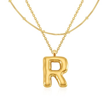 GIFT4U Bubble Letter Necklace Gold - 18K Gold Plated Initial Necklace, Layered Gold Necklaces, Gold Initial R Necklace, Trendy Initial Jewelry Bubble Balloon Letter Necklace Gifts for Women