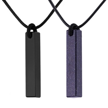 VIKCAUX Matching Necklace for Couples Black Obsidian &amp; Blue Sandstone Bar Stone Pendant with Adjustable Rope Crystal Friendship Yin Yang Necklace Jewelry Gift for Men Women