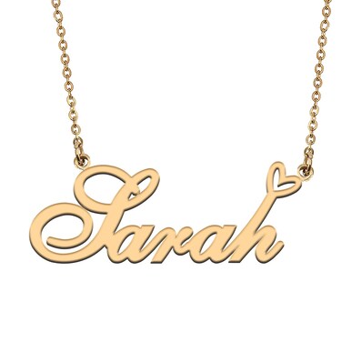 HUAN XUN Heart Pendant Name Necklace Tiny Gold Initial Letter Customized Name Necklace Personalized Jewelry Gifts for Womens Sarah