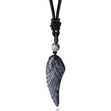 MAIBAOTA Angel Wing Necklace for Men Women Natural Labradorite Healing Crystal Stone Pendant Necklace Adjustable Rope Reiki Gemstone Necklace Jewelry Gifts